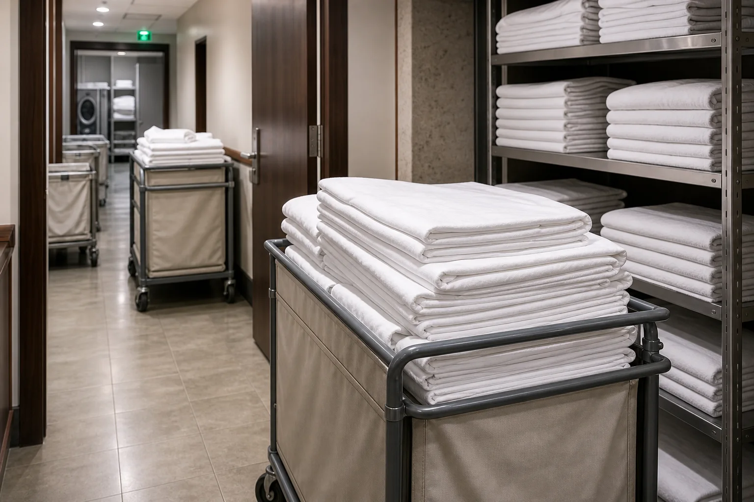 Housekeeping linen carts showing hotel linen stock movement and rotation