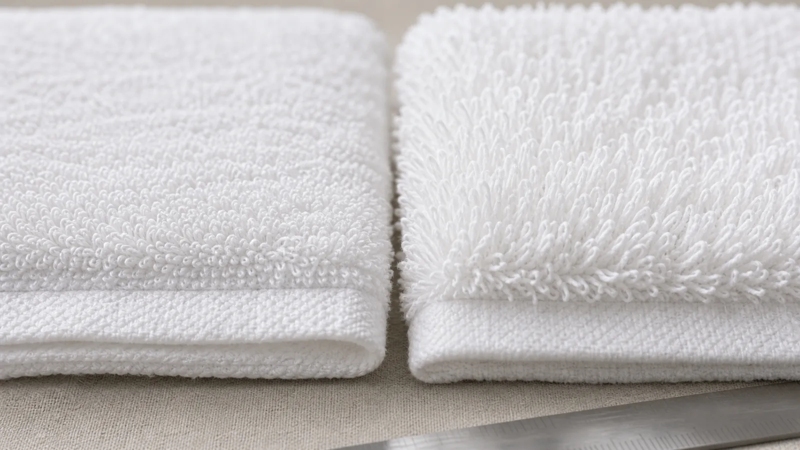 Close-up of hotel towel terry pile showing density behind GSM weight