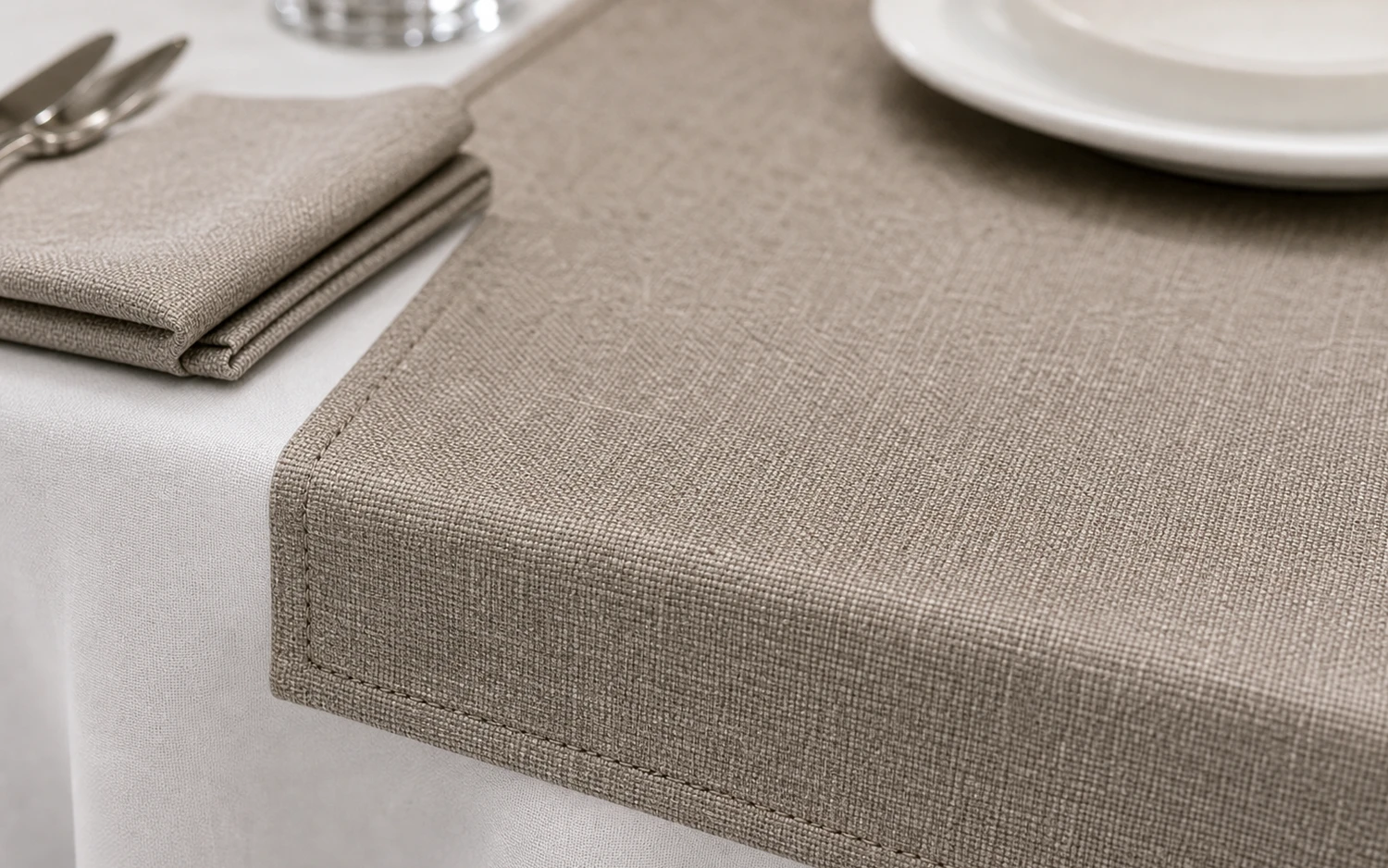 Close-up of woven table runner and placemat texture
