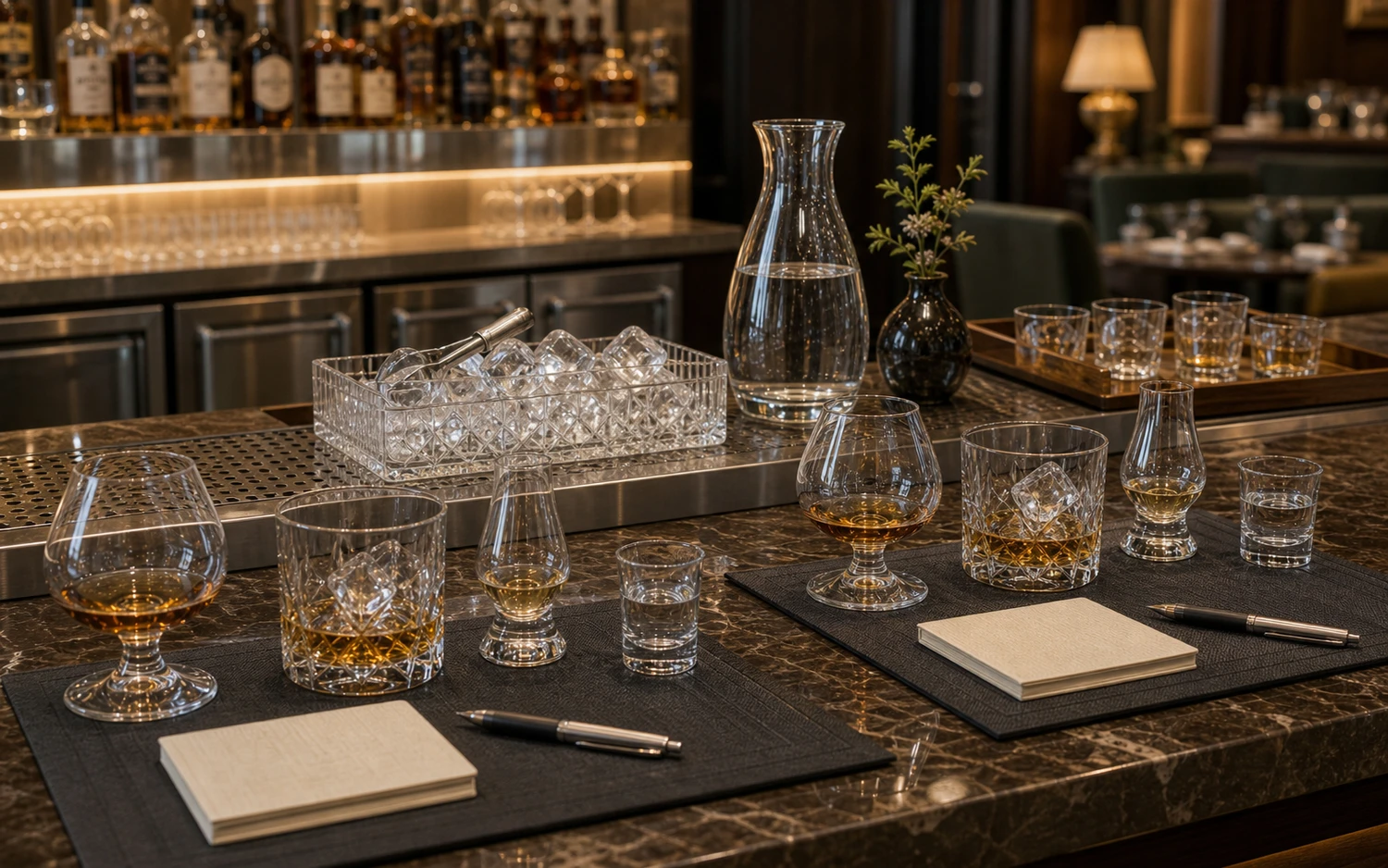 Close-up of crystal glassware for spirits and cocktail service