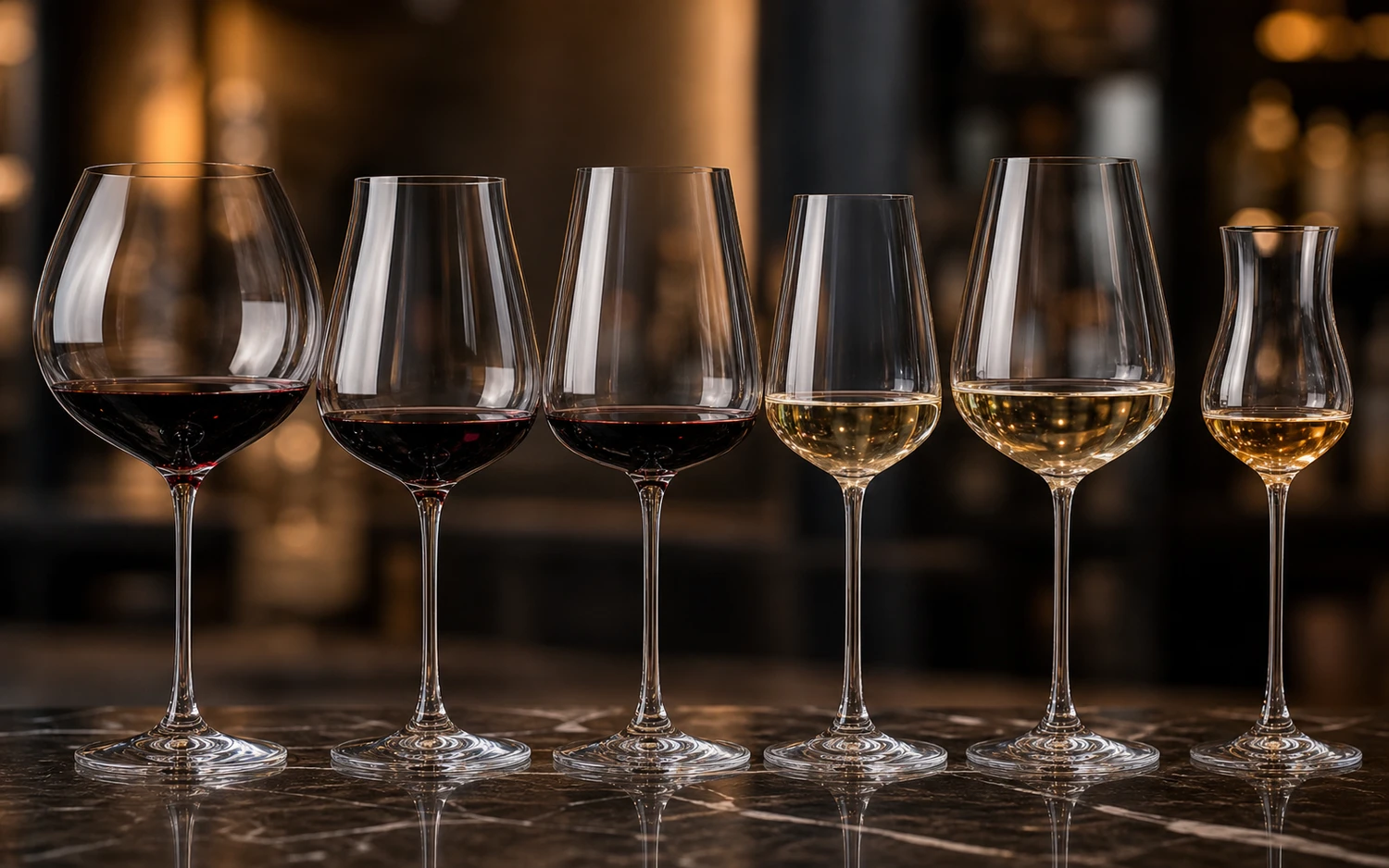 Close-up of clear lead-free crystal wine glasses with red wine