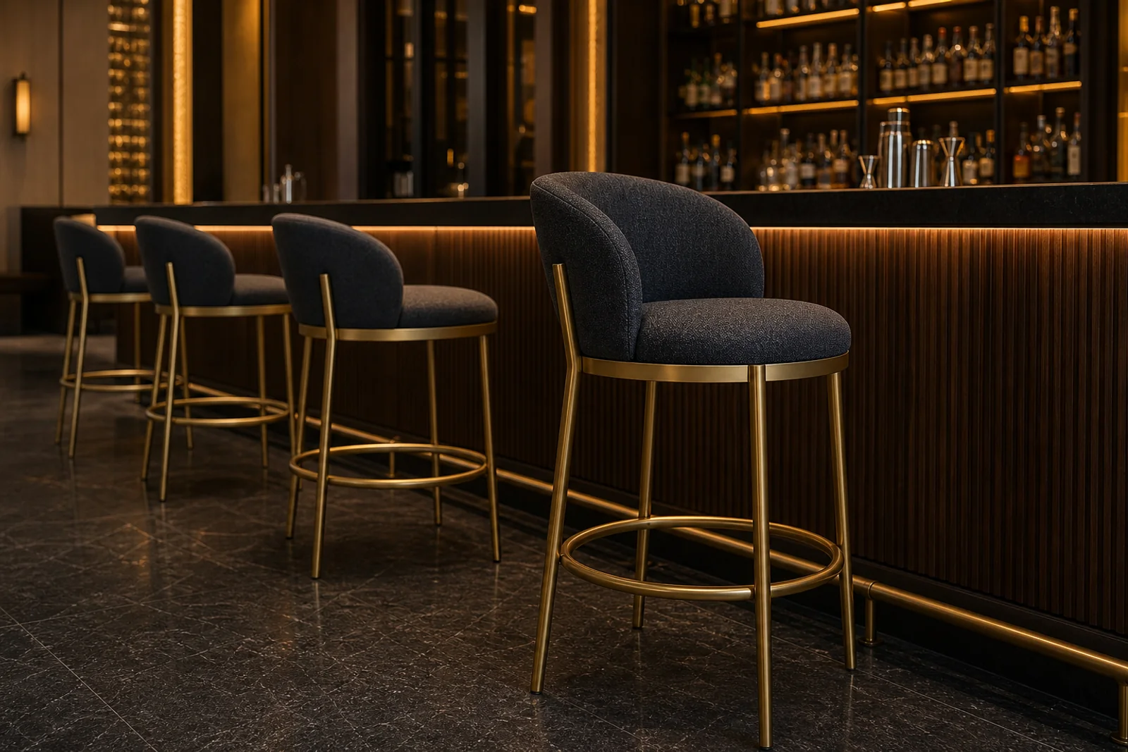 Brass Bar Stool shown in a hospitality interior