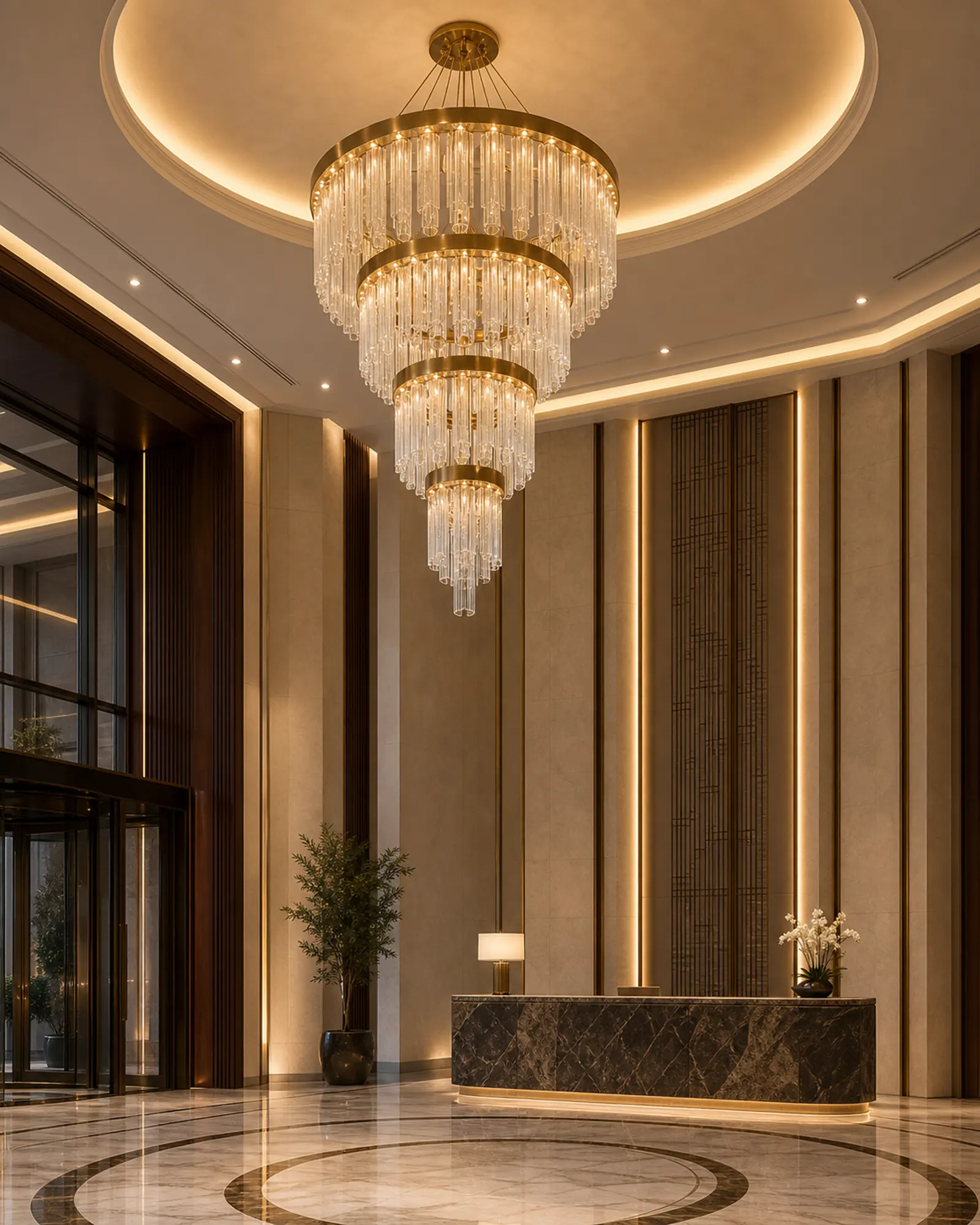 Chandelier shown in a hospitality interior
