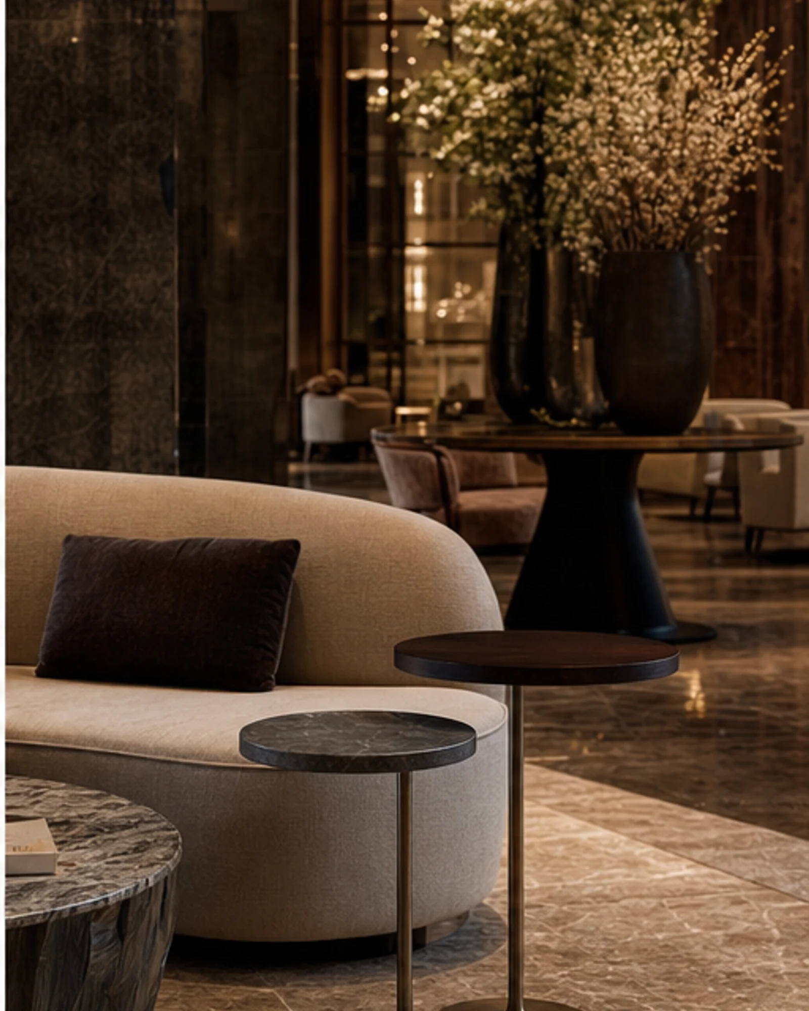 Nesting Side Tables shown in a hospitality interior