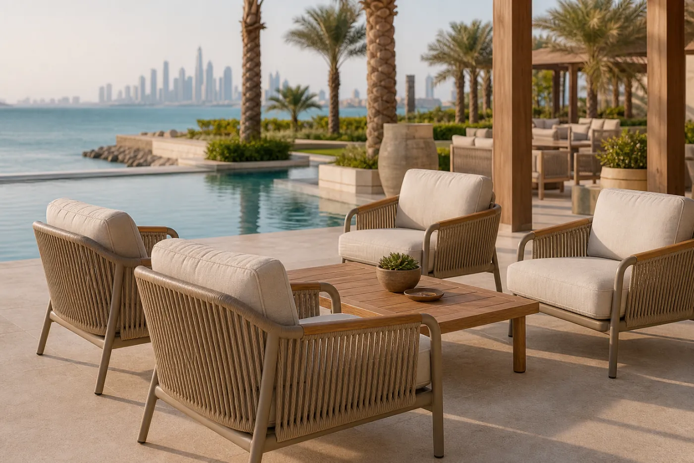 Outdoor Rope Lounge Armchair shown in a hospitality interior