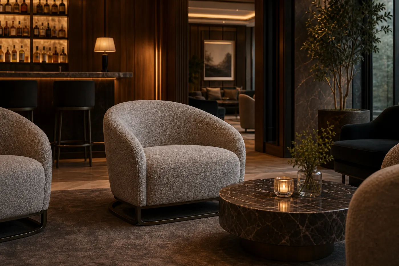 Cocktail Lounge Tub Chair shown in a hospitality interior