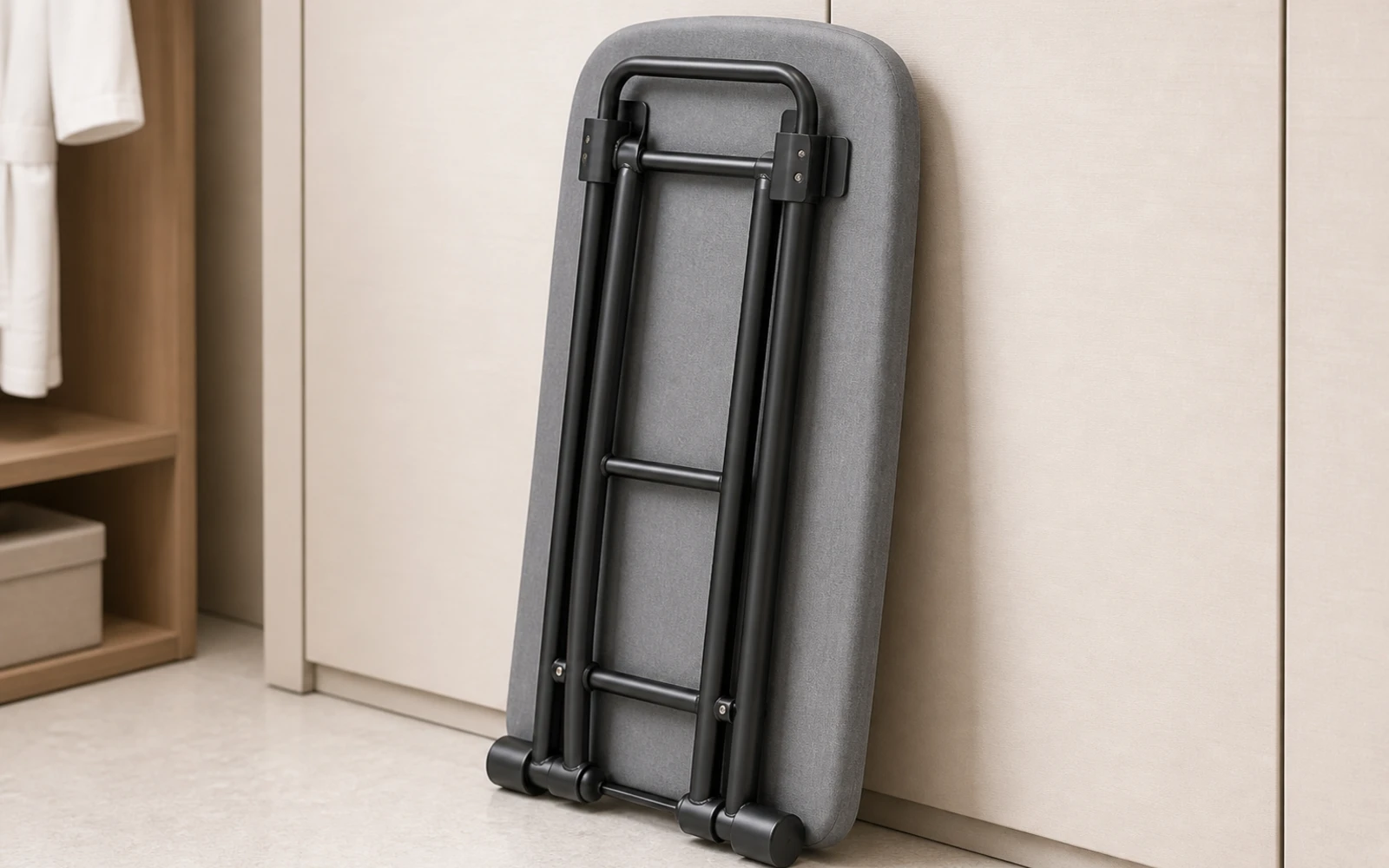 Folded hotel ironing board shown from the top