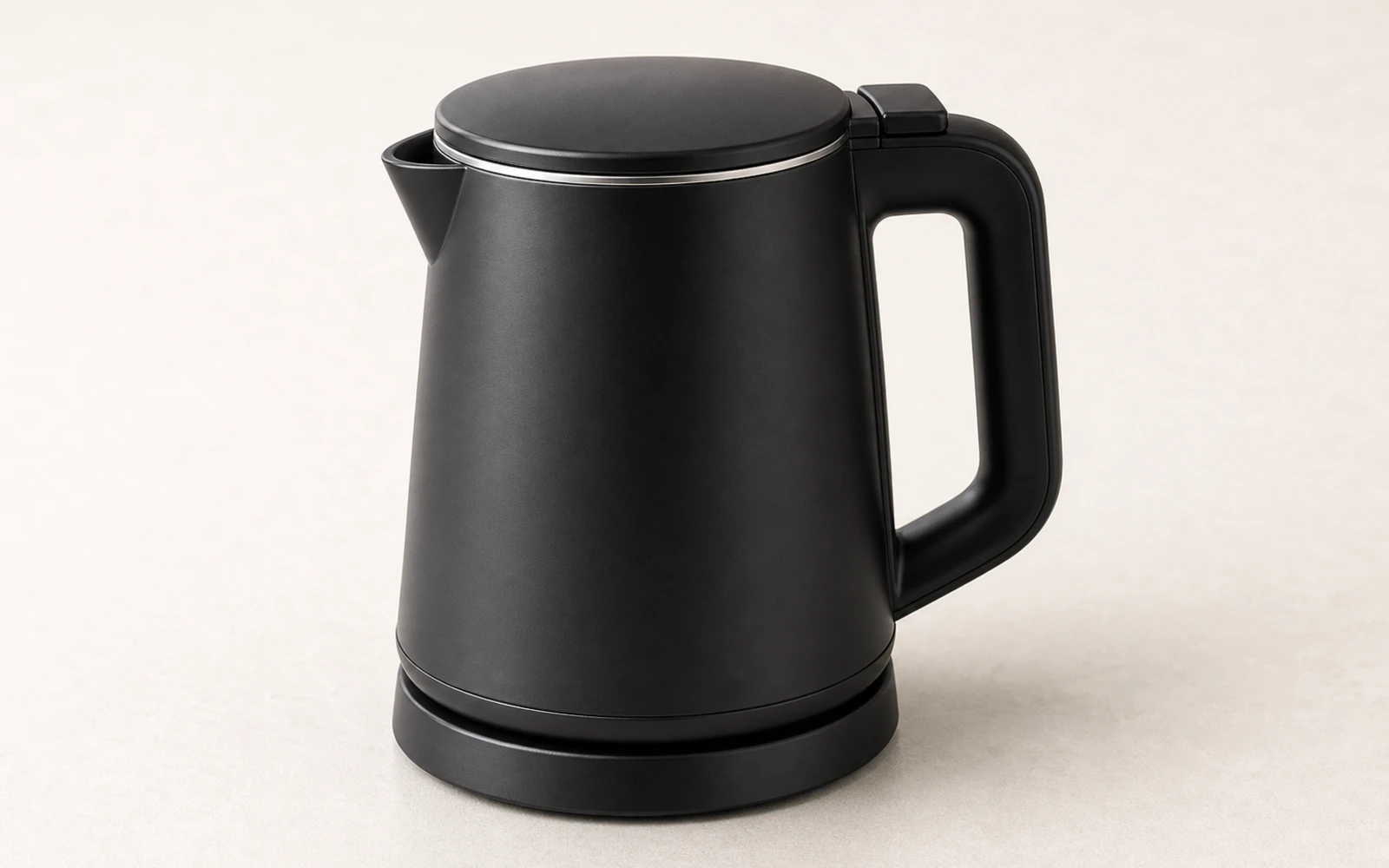 Black compact hotel electric kettle with cool-touch body