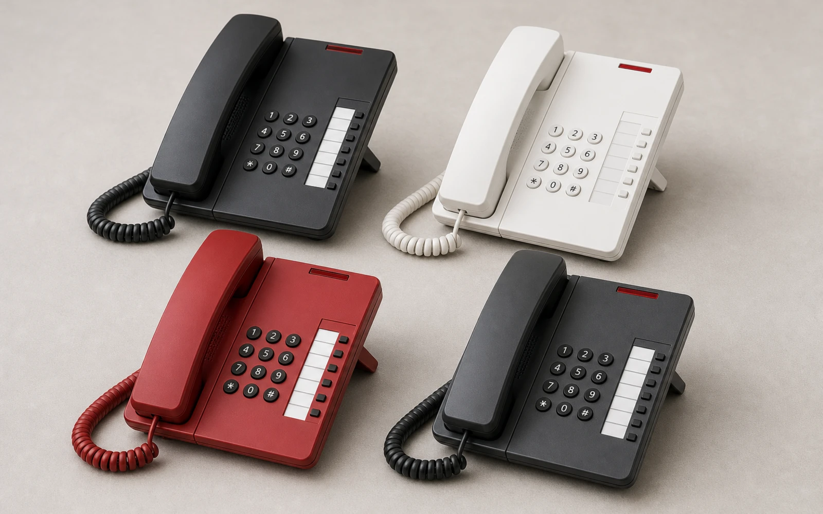 Hotel telephone colour range with desk-mounted handsets