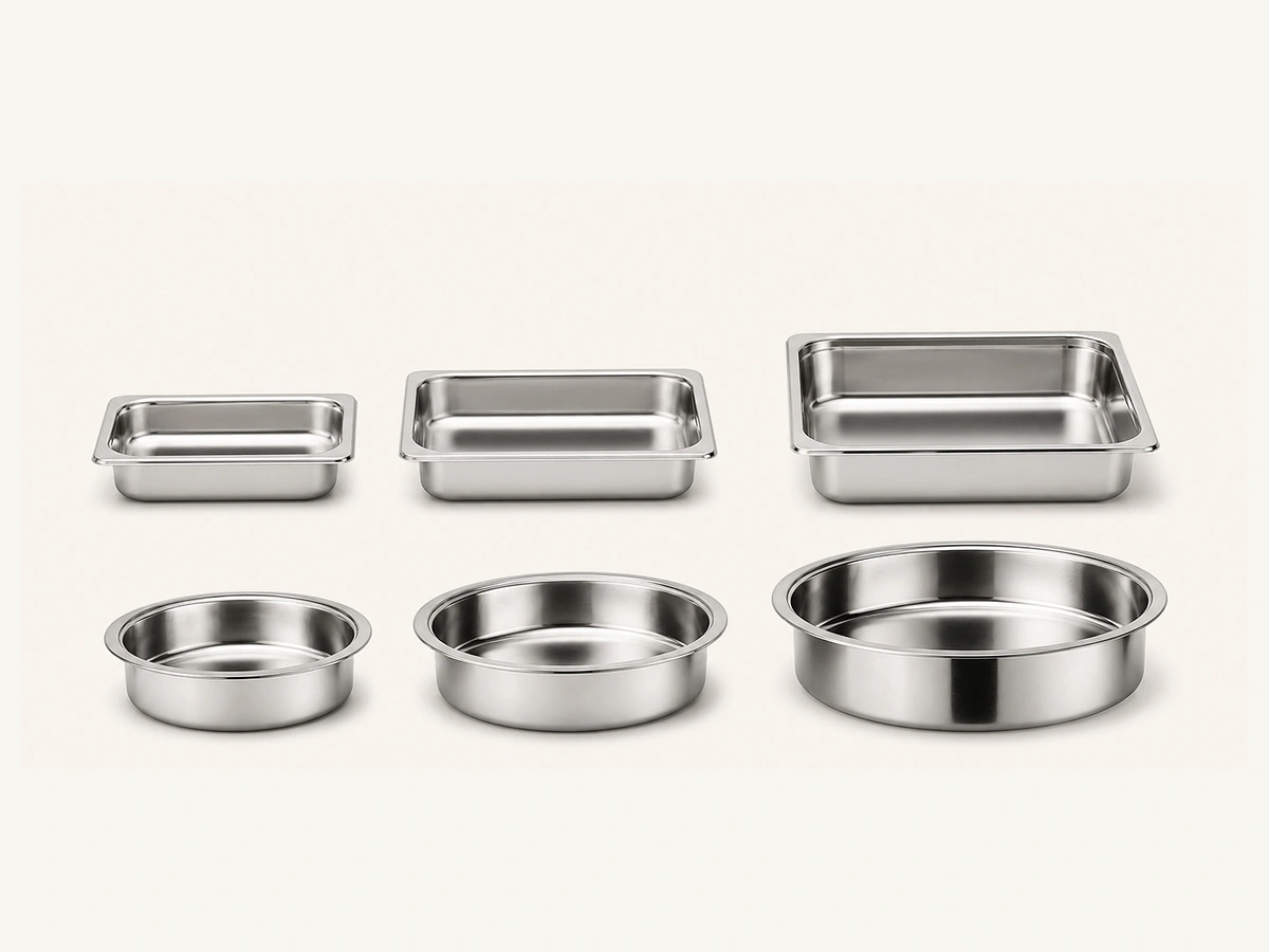 GN-format rectangular and round chafing dish insert pans