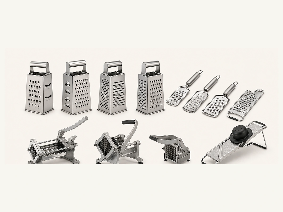 Box grater and hand grater formats for back-of-house preparation