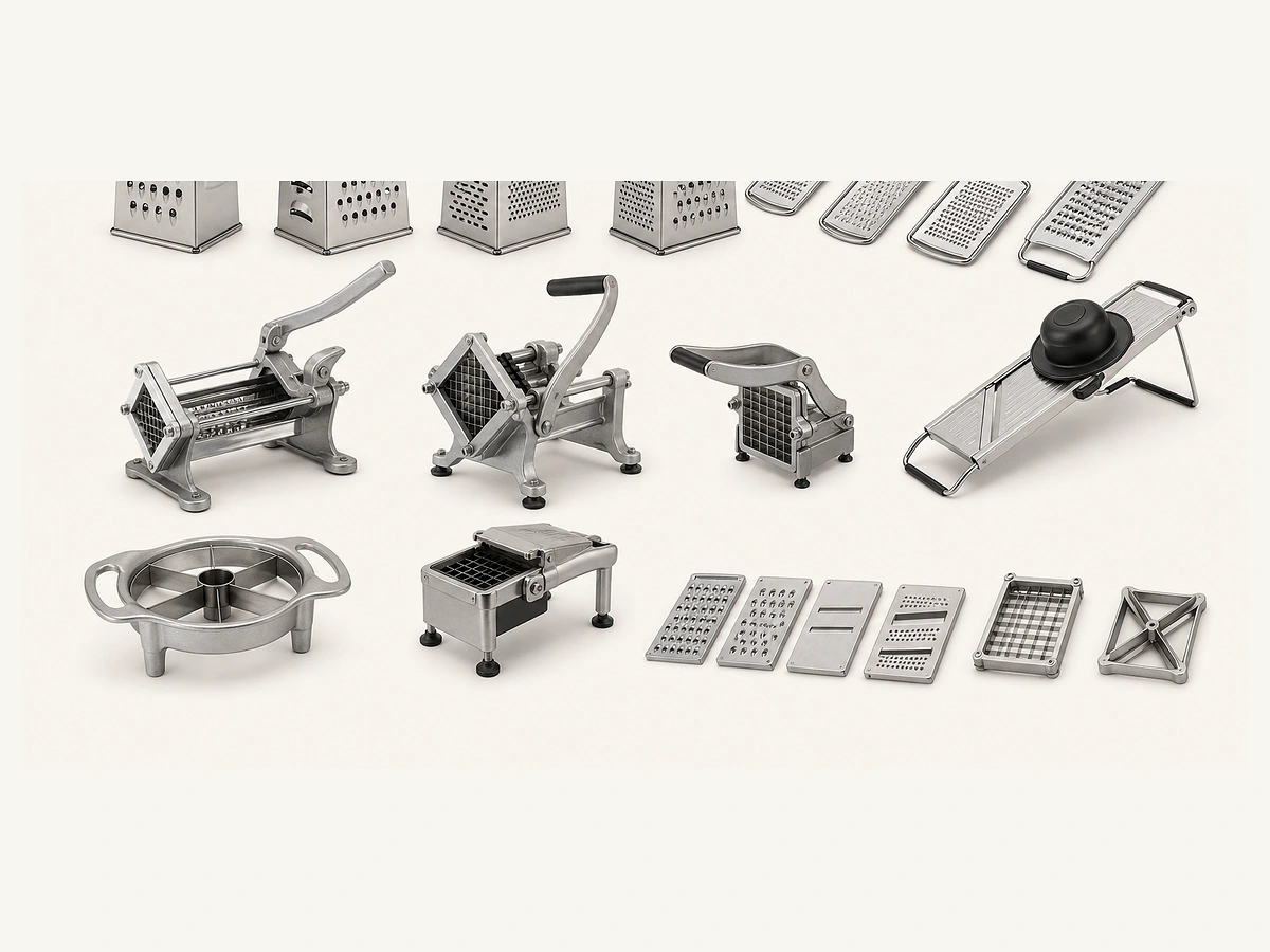 Manual vegetable cutter and slicer formats for hotel kitchens