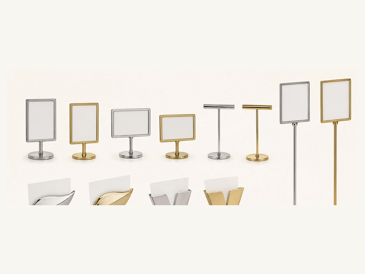 Buffet sign stands and menu holder finish options
