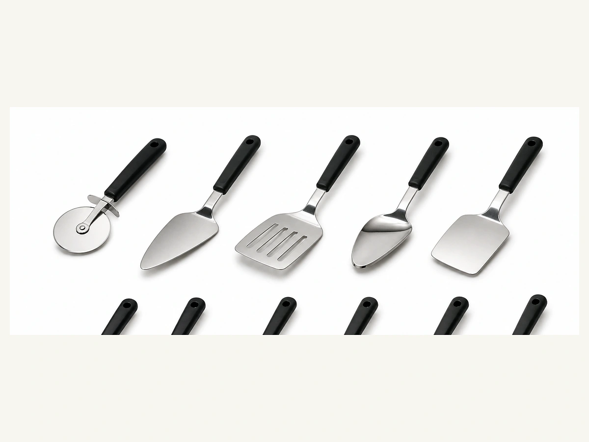 Stainless spatulas and turners with rubber handle options