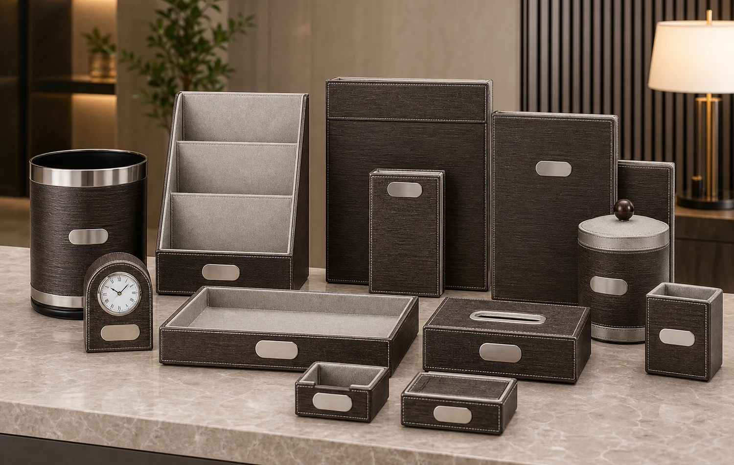 Leatherette Desk & Amenity Sets