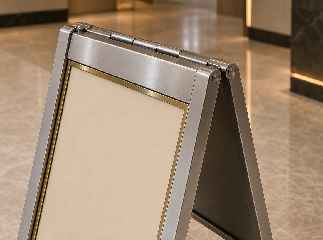 Folding hotel caution and cleaning sign stands in multiple colours