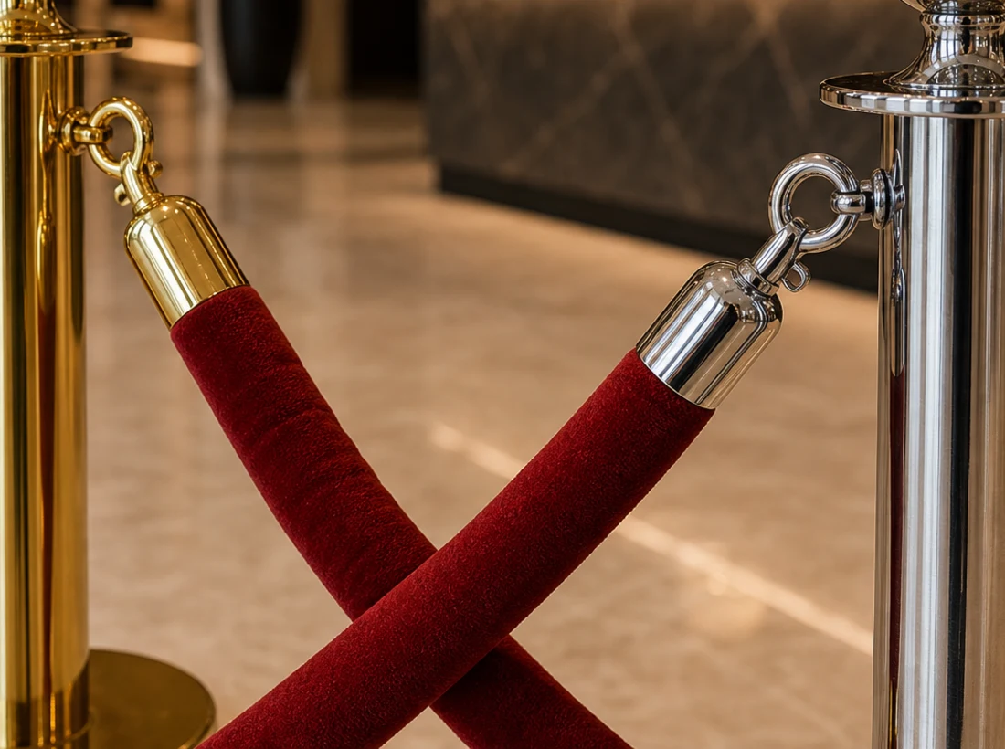 Hotel stanchion rope colour and hook hardware options