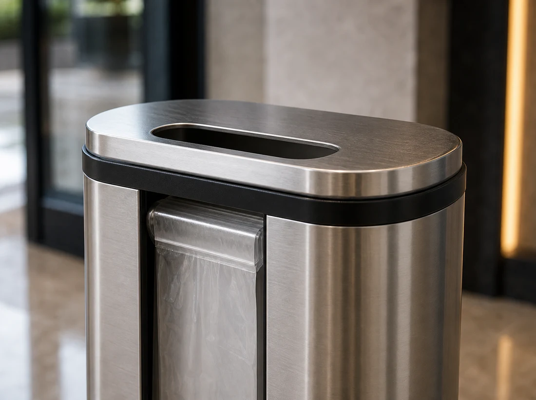Wet umbrella bag dispenser positioned at a hotel entrance